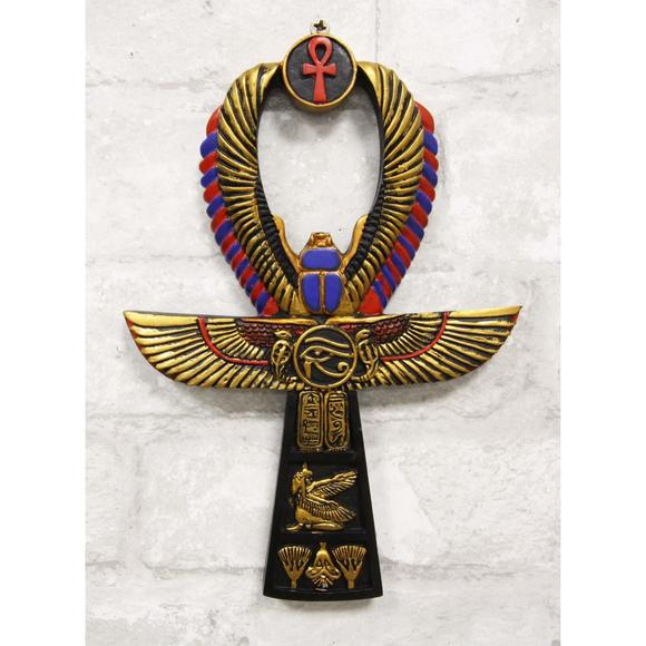 Ebros Crux Ansata Egyptian Golden Ankh With Winged Scarab Maat And Eye Of🌼 - Picture 6 of 7